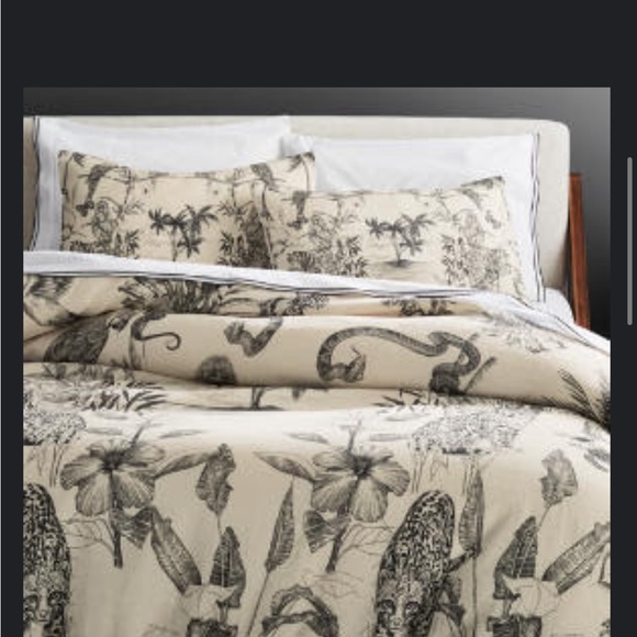 CB2 Cream and Black Botanical Duvet Cover & Shams - Picture 2 of 4